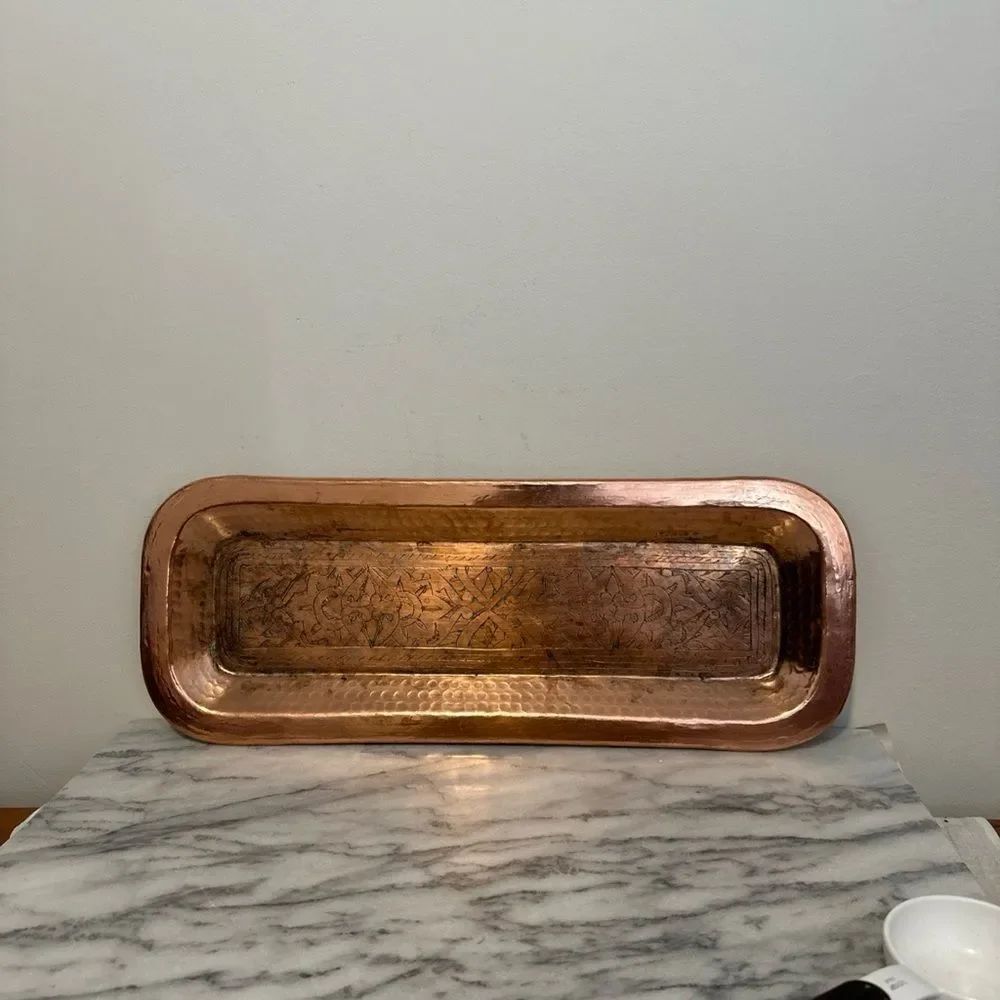 Copper Vanity Tray floral embossed hammered design